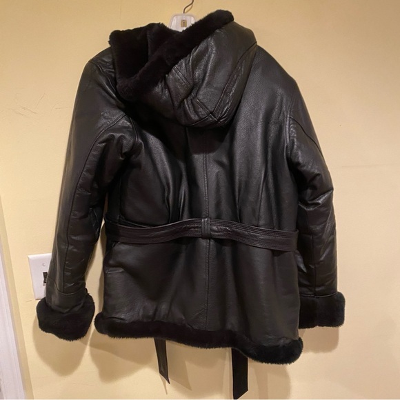 Black Leather Jacket with Fur Trim - Picture 7 of 7